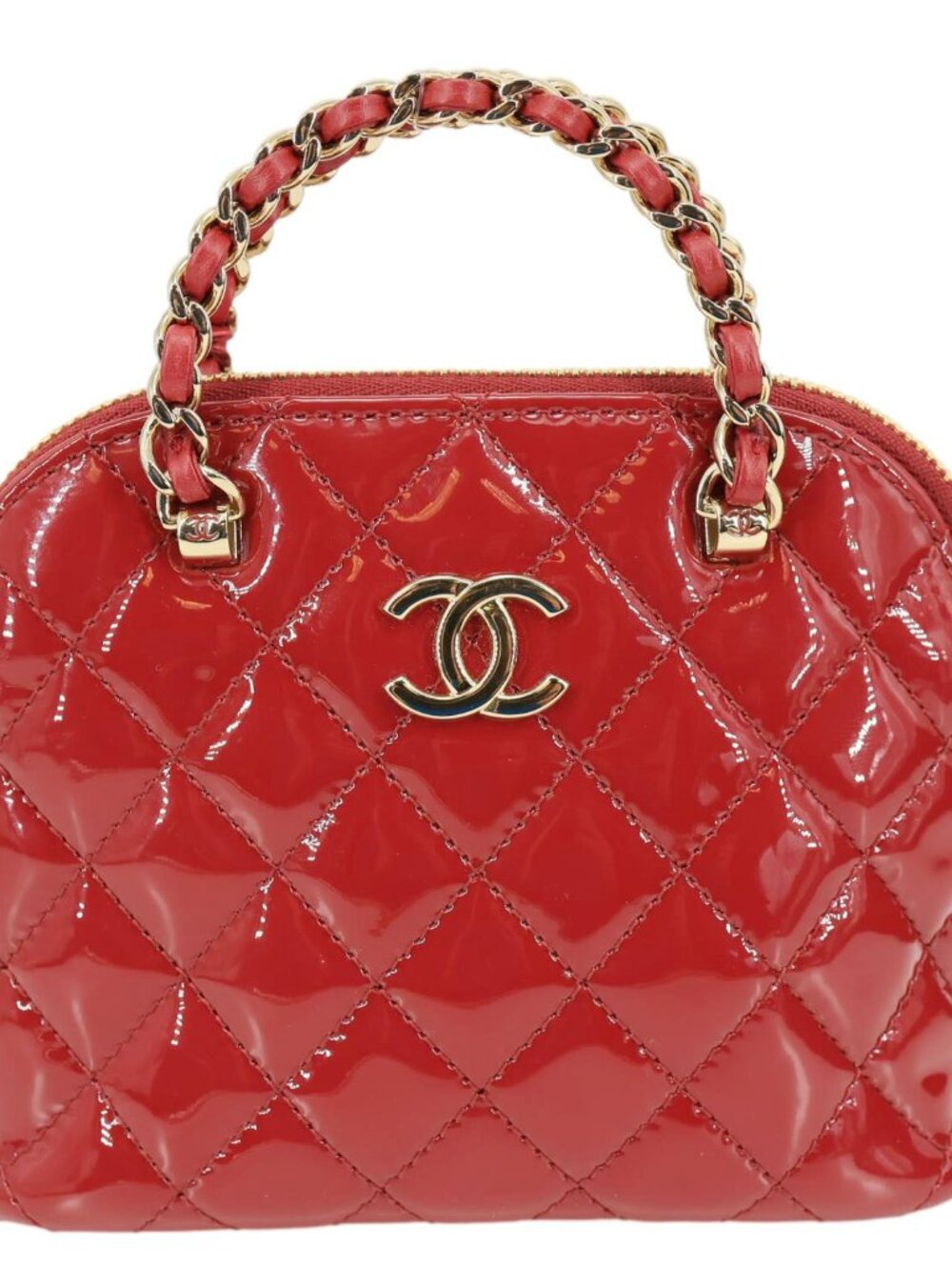 Chanel Coco Quilted Calfskin Patent Leather Clutch With Chain Red - Picture 4 of 15